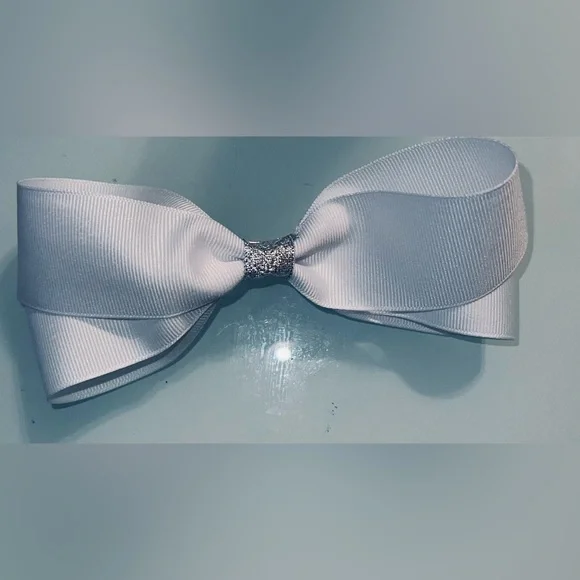 Elegant White Hair Bow with Silver Accent - Picture 4 of 5